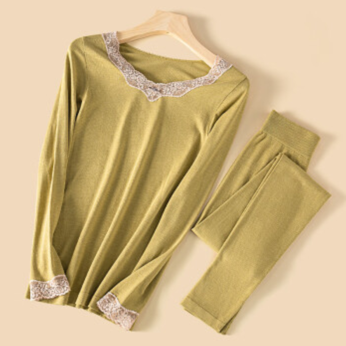 Bayer Acrylic Women Thermal Underwear 2 Piece Sets V Neck Slim Long Johns